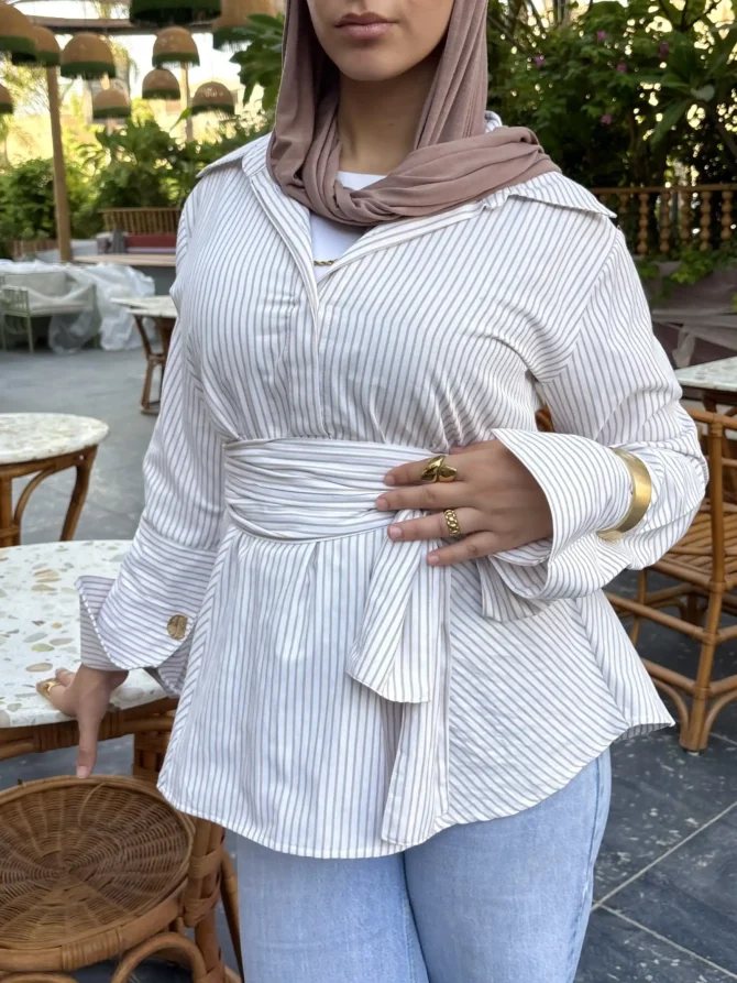 Beige Serene Stripes Blouse