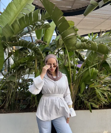 Beige Serene Stripes Blouse