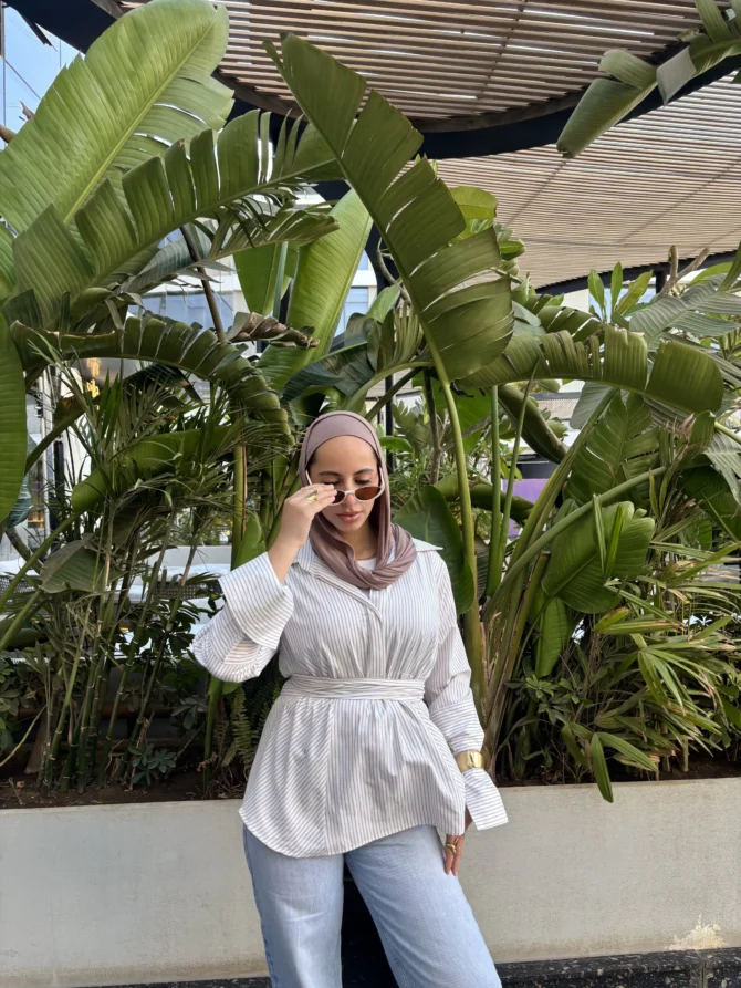 Beige Serene Stripes Blouse